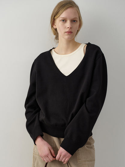 Deep V-Neck Knit_Black