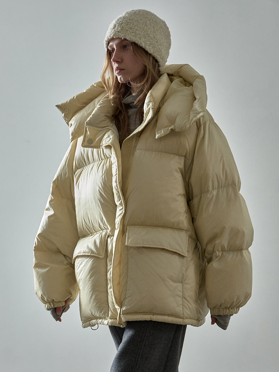Goose Down Half Padded Coat_butter
