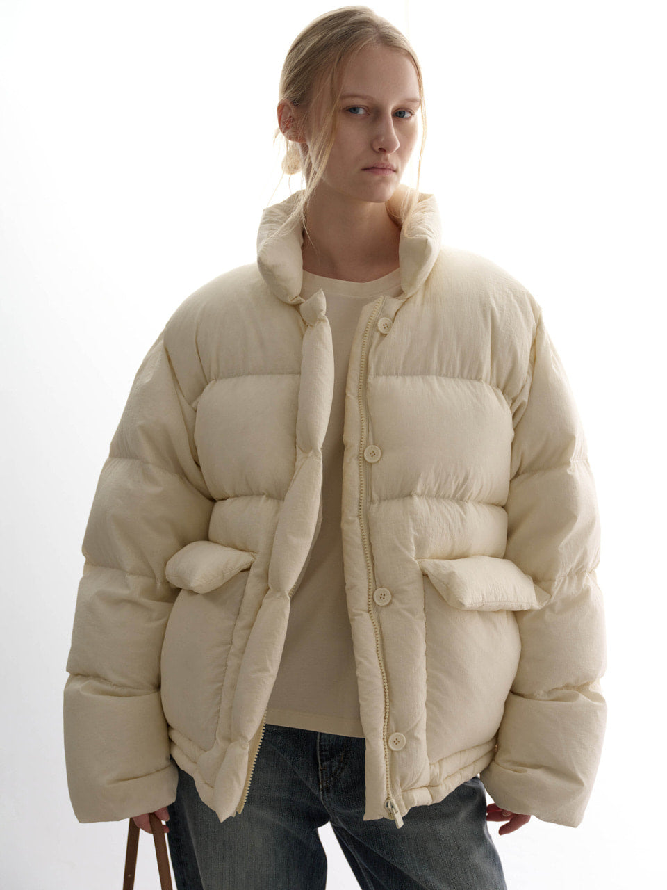 Goose down button puffer_ivory