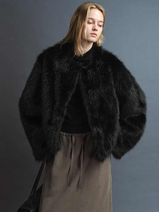 Hairy Fur Short Jacket_black