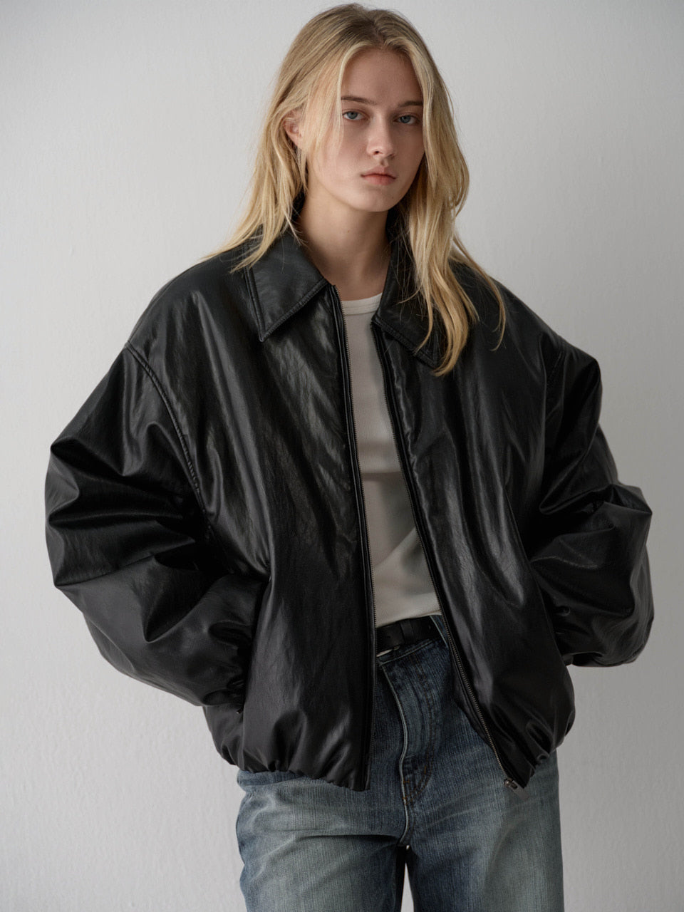 Leather Bomber Jacket_black