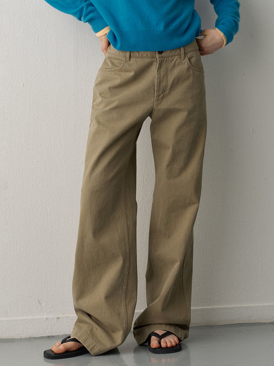 Mid-Rise Cotton Pants_khaki beige