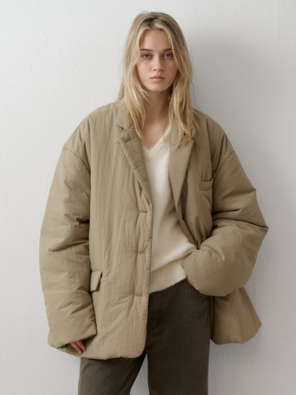 Padded Curved-Sleeve Blazer_mocha
