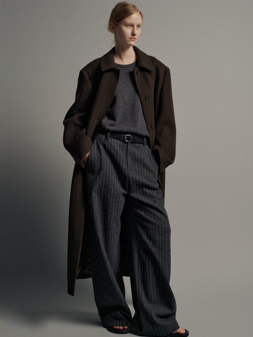 Relaxed Stripe Wool Pants_charcoal