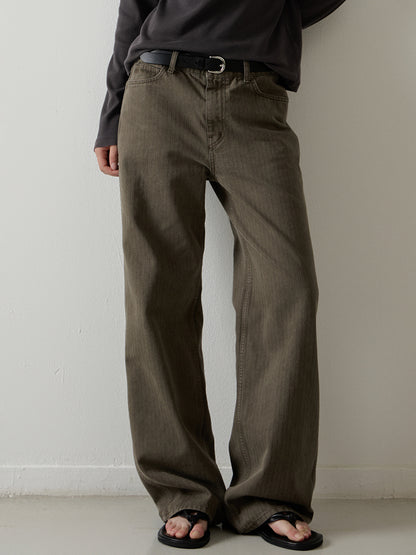 Striped Straight Denim_khaki