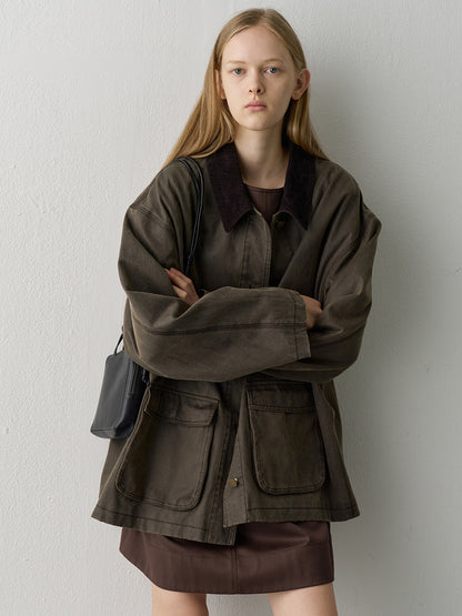 [11/18 Pre-order] Waxed Cotton Work Jacket_khaki brown