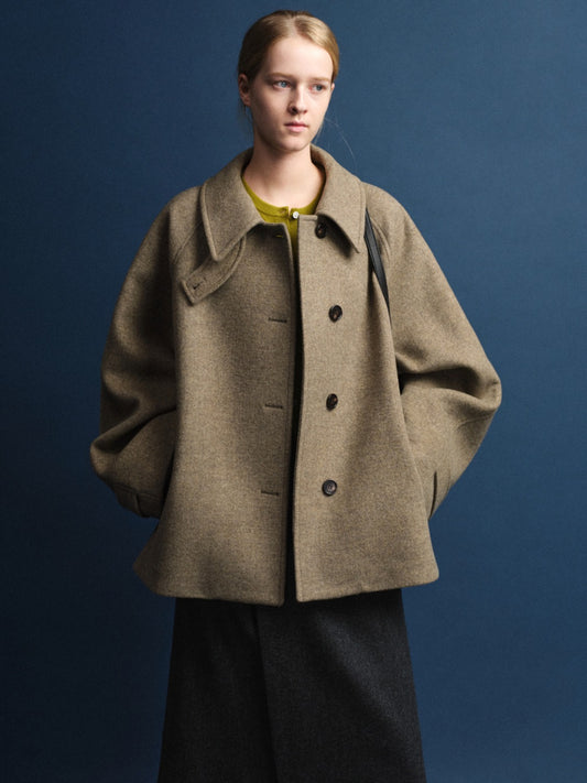 Oversized Cashmere Half Coat_khaki beige