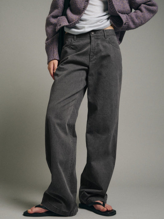 Mid-Rise Cotton Pants_grey