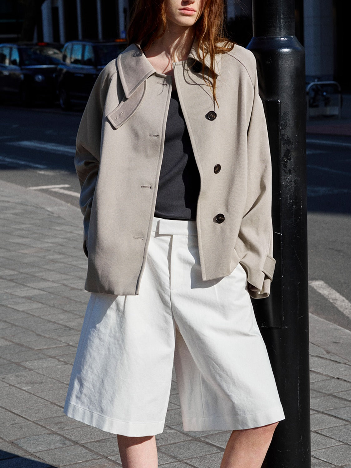 Overfit Cotton Half Coat_olive beige
