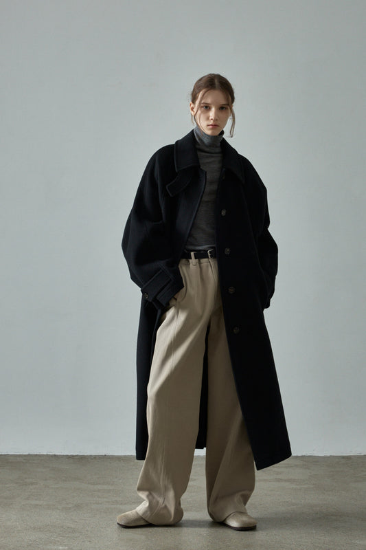 Curved Cotton Pants_olive beige
