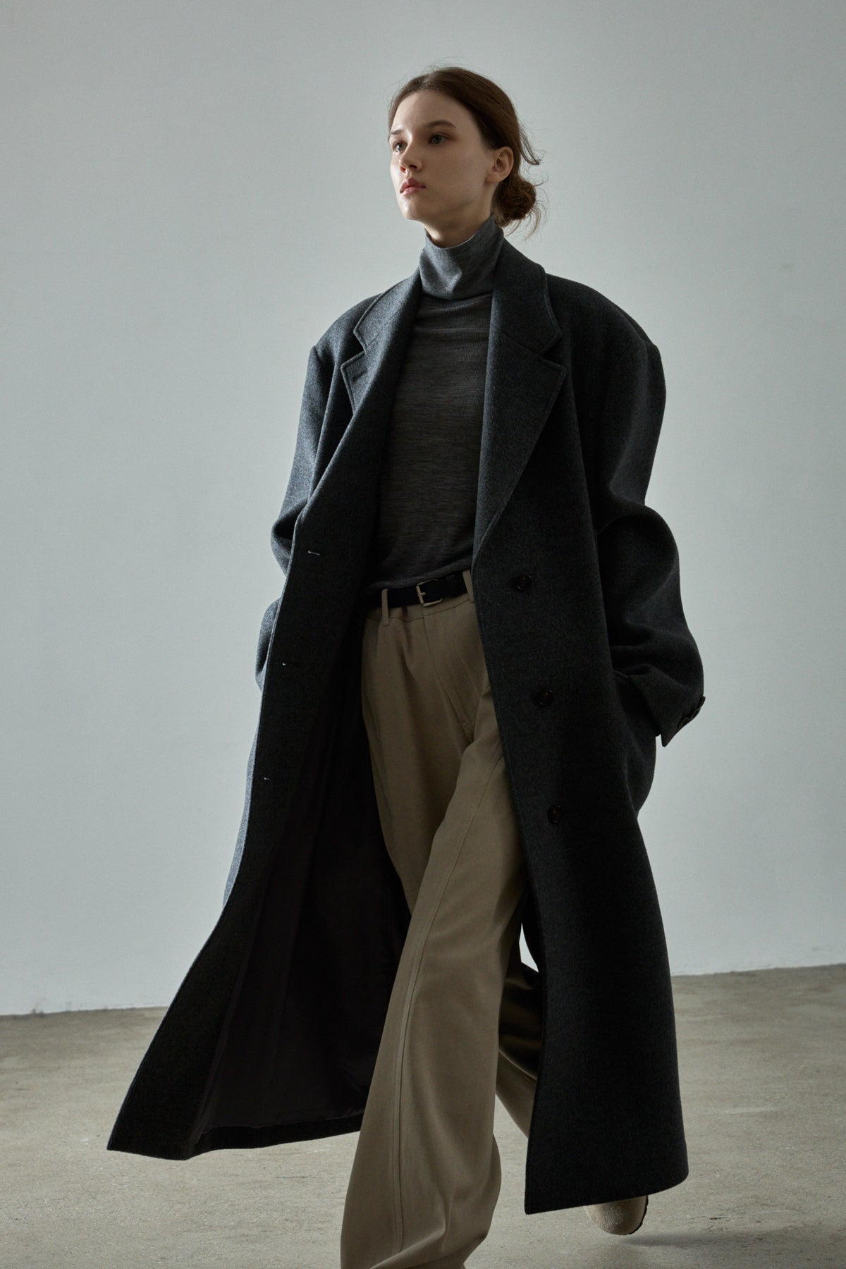 Curved Cotton Pants_olive beige