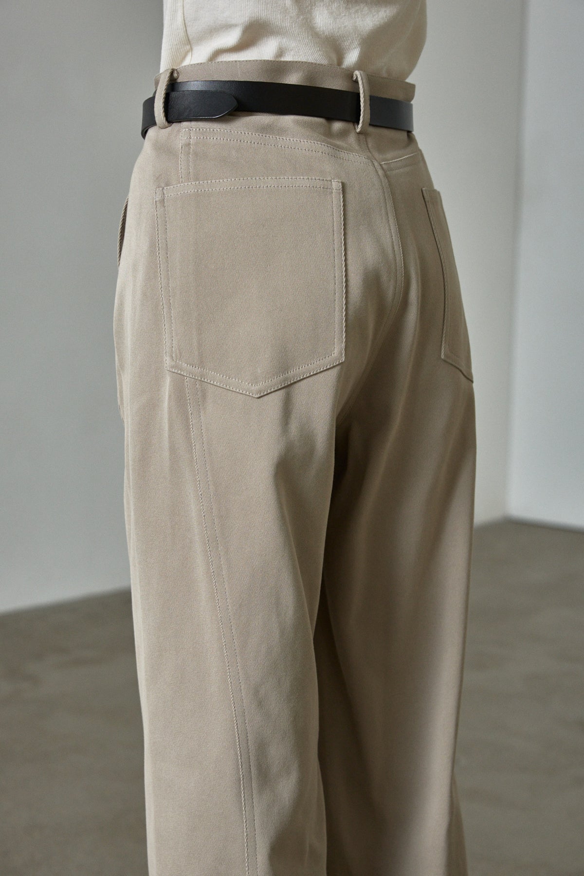 Curved Cotton Pants_olive beige