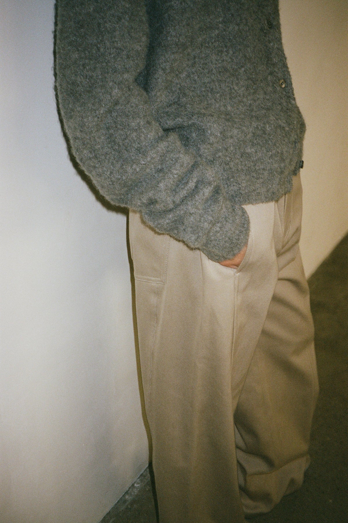 Curved Cotton Pants_olive beige