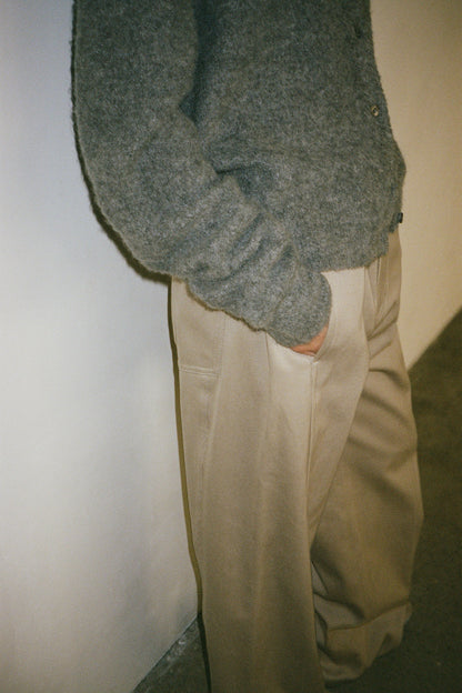 Curved Cotton Pants_olive beige