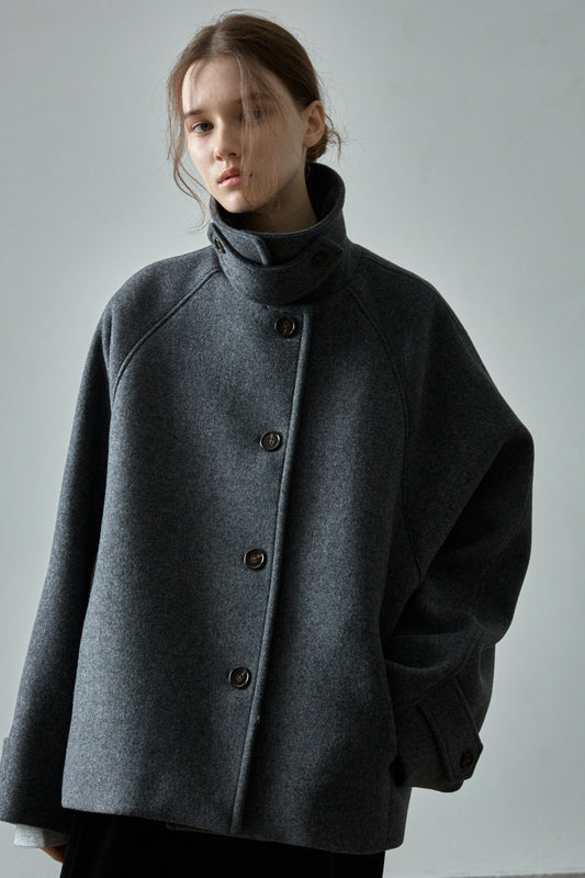 Oversized Cashmere Half Coat_charcoal
